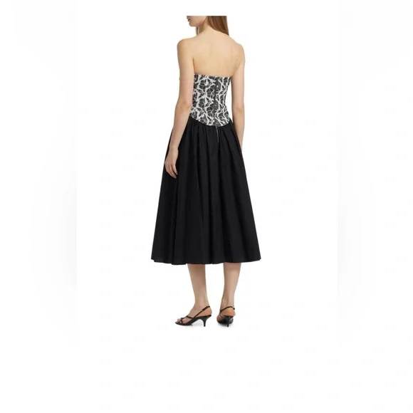 NWT TOCCIN Dress Melody Floral Cotton Corset Midi- Black White 10 - Picture 2 of 5